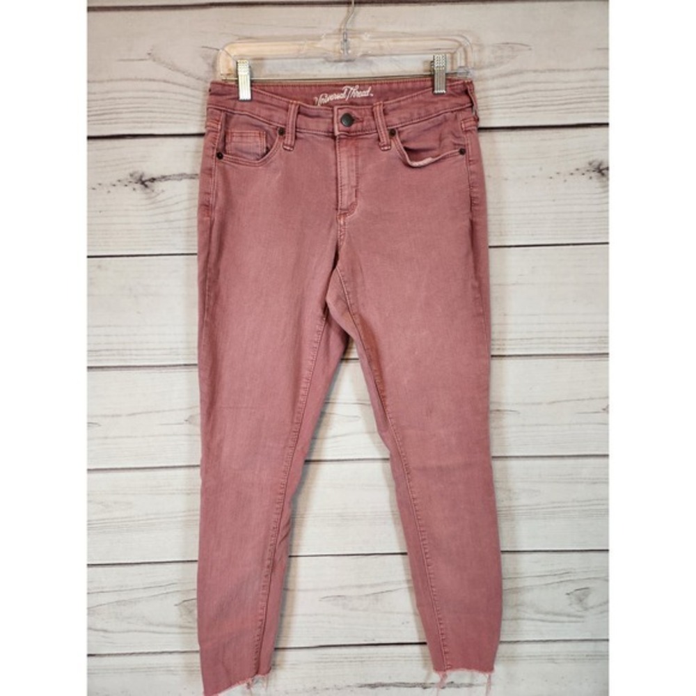 Universal Thread Womens Pink Solid Stretch Raw Hem‎ Mid Rise Skinny Jeans Size 4